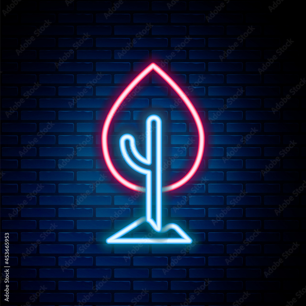 Glowing neon line Tree icon isolated on brick wall background. Forest symbol. Colorful outline concept. Vector Glowing neon line Tree icon isolated on brick wall background. Forest symbol. Colorful outline concept. Vector