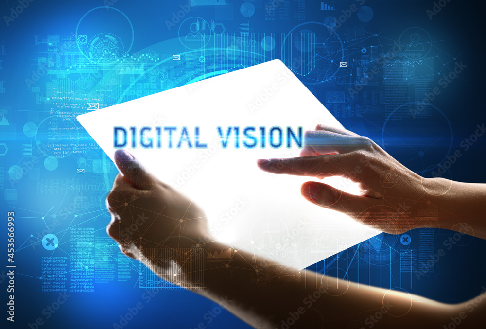 Hand holdig futuristic tablet , technology concept Hand holdig futuristic tablet , technology concept