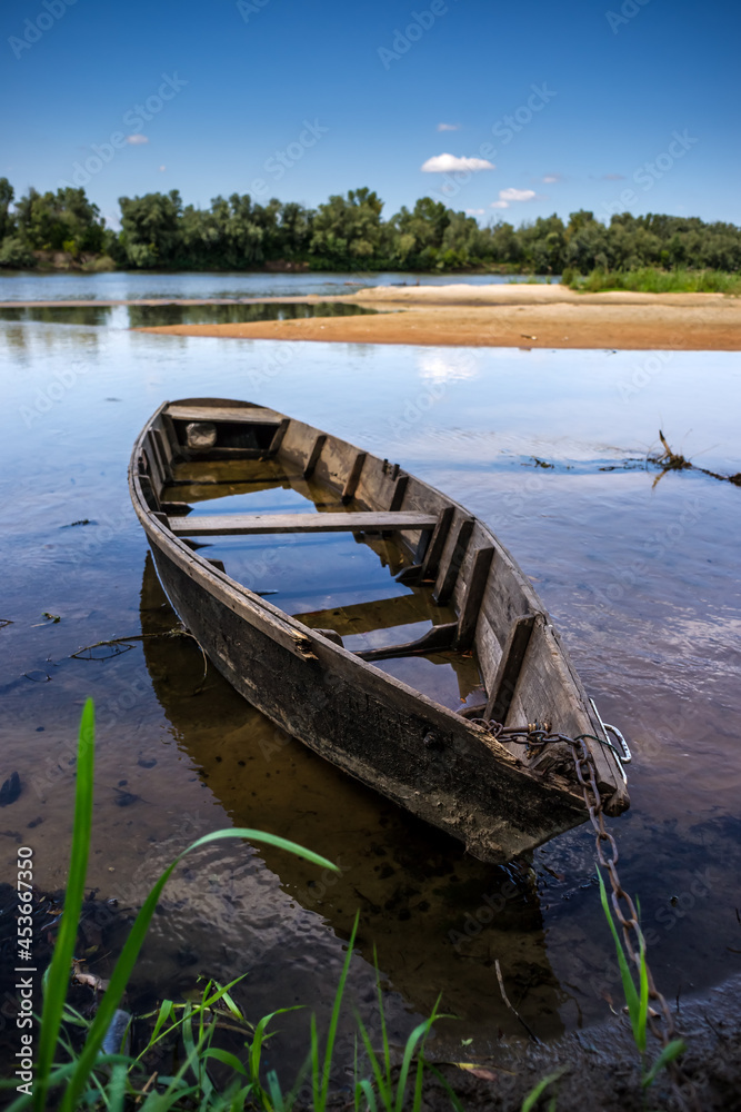 Old wooden boat near the Ukrainian Desna river