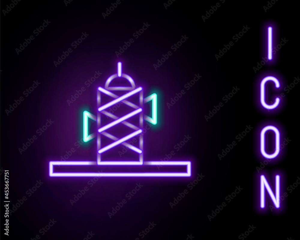 Glowing neon line Antenna icon isolated on black background. Radio antenna wireless. Technology and network signal radio antenna. Colorful outline concept. Vector Glowing neon line Antenna icon isolated on black background. Radio antenna wireless. Technology and network signal radio antenna. Colorful outline concept. Vector