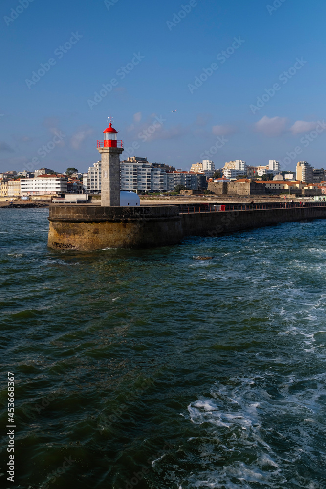 View of the Atlantic lighthouse in Porto, Portugal.