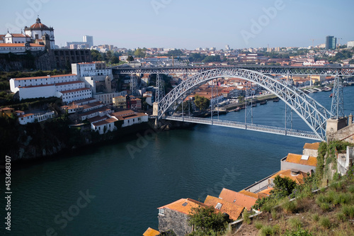 Top view of the Dom Luis I Bridge in Porto, Portugal.