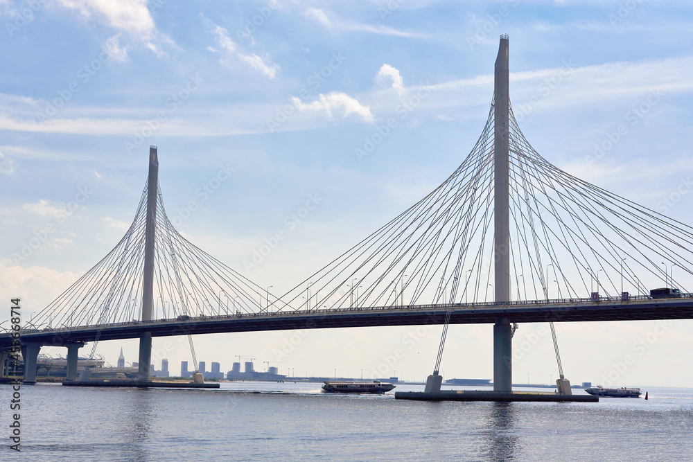 Fototapeta premium Cable-stayed bridge over the Petrovsky fairway in St. Petersburg