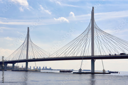 Cable-stayed bridge over the Petrovsky fairway in St. Petersburg