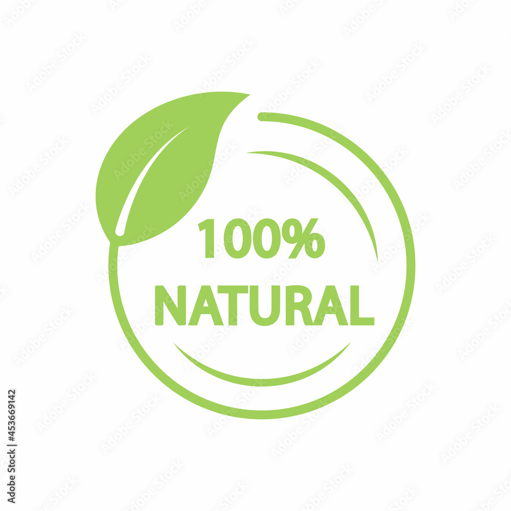 Natural leaf icon. 100% natural, vector, icon, label. Natural leaf icon. 100% natural, vector, icon, label.