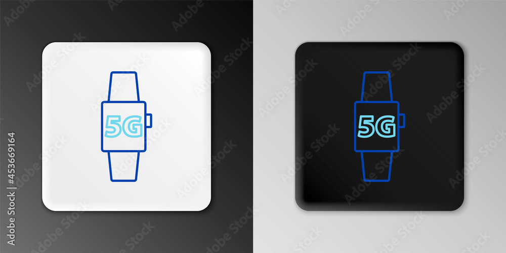 Line Smart watch 5G new wireless internet wifi icon isolated on grey background. Global network high speed connection data rate technology. Colorful outline concept. Vector Line Smart watch 5G new wireless internet wifi icon isolated on grey background. Global network high speed connection data rate technology. Colorful outline concept. Vector