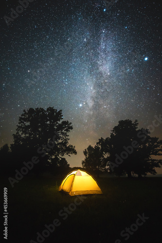Tourist tent under Milky way