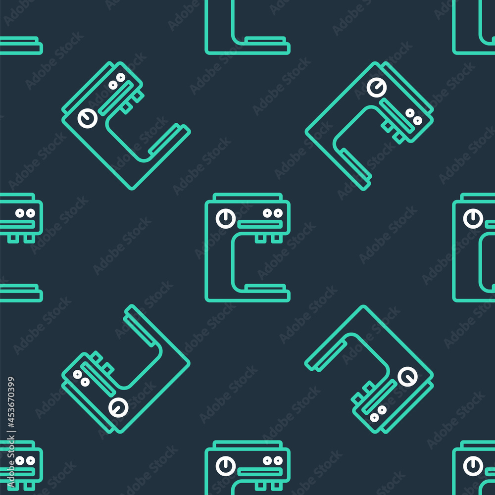 Line Coffee machine icon isolated seamless pattern on black background. Vector Line Coffee machine icon isolated seamless pattern on black background. Vector