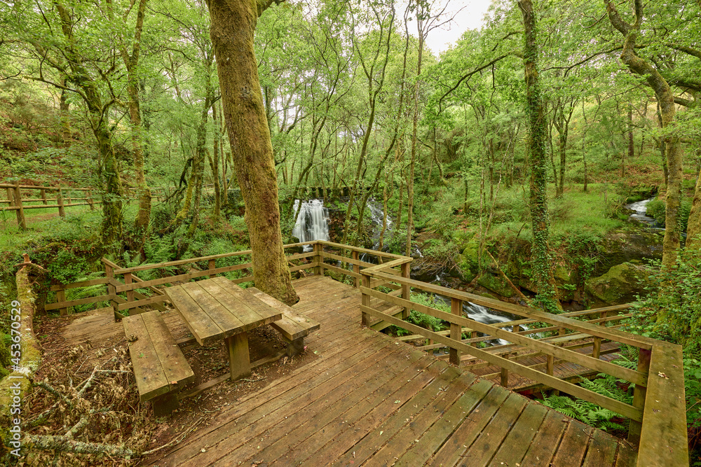 Wooden lookout on the Arenteiro river, in the region of Galicia, Spain. Wooden lookout on the Arenteiro river, in the region of Galicia, Spain.
