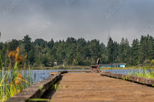 Boardwalk to shoreline at Lake Cassidy in Snhomish Washington photo