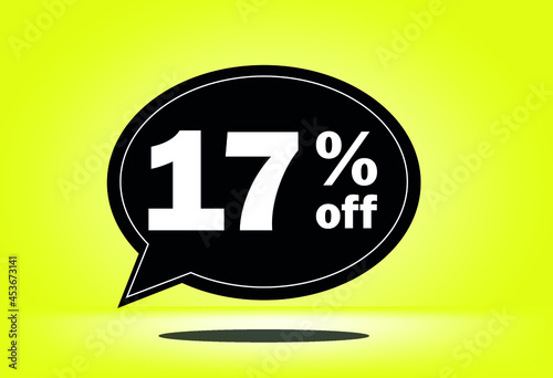 17% off - black and yellow floating balloon - with yellow background - banner for discount and reduction promotional offers