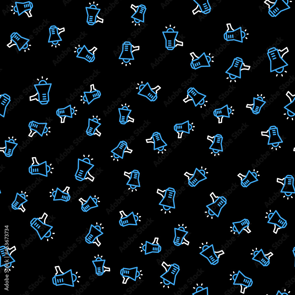 Line Megaphone icon isolated seamless pattern on black background. Speaker sign. Vector Line Megaphone icon isolated seamless pattern on black background. Speaker sign. Vector
