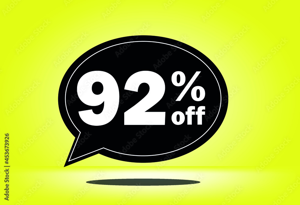 92% off - black and yellow floating balloon - with yellow background - banner for discount and reduction promotional offers 92% off - black and yellow floating balloon - with yellow background - banner for discount and reduction promotional offers