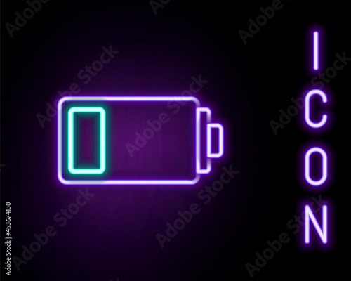 Glowing neon line Battery charge level indicator icon isolated on black background. Colorful outline concept. Vector