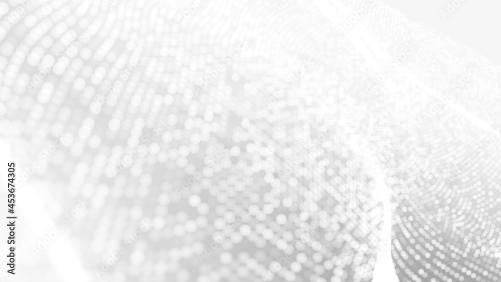 Obraz premium Dot white gray wave light technology texture background. Abstract big data digital concept. 3d rendering.