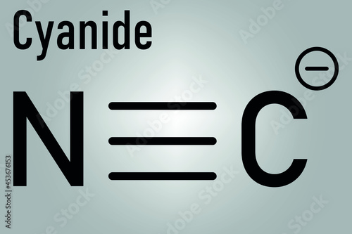 Cyanide anion, chemical structure. Cyanides are toxic, due to inhibition of the enzyme cytochrome c oxidase. Skeletal formula. photo