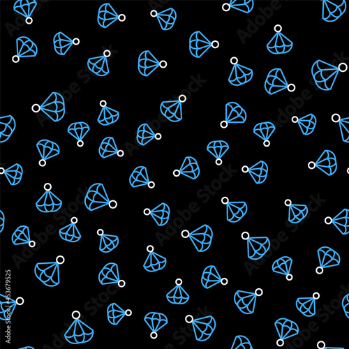 Line Parachute icon isolated seamless pattern on black background. Extreme sport. Sport equipment. Vector