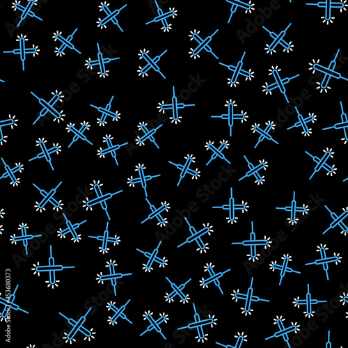 Line Sparkler firework icon isolated seamless pattern on black background. Festive Christmas sparkler candle lights. Merry Christmas and Happy New Year. Vector