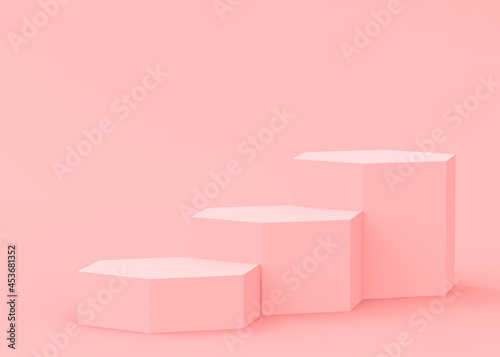 Abstract 3d pink hexagon podium minimal studio background. © Mama pig
