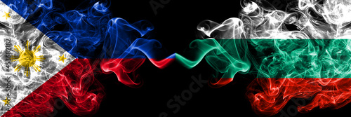 Philippines  Filipino vs Bulgaria  Bulgarian smoke flags side by side.