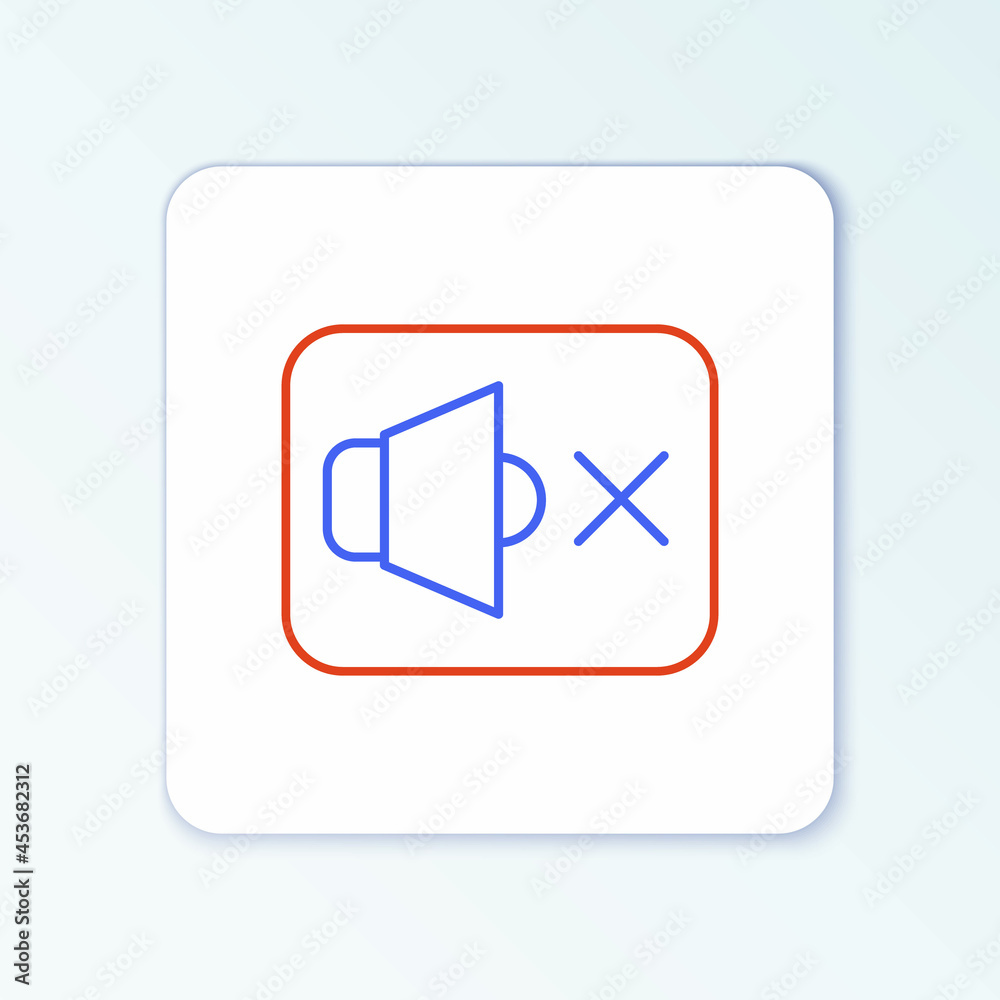Line Speaker mute icon isolated on white background. No sound icon. Volume Off symbol. Colorful outline concept. Vector Line Speaker mute icon isolated on white background. No sound icon. Volume Off symbol. Colorful outline concept. Vector