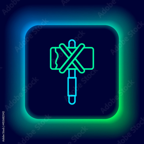 Glowing neon line Medieval axe icon isolated on black background. Battle axe, executioner axe. Medieval weapon. Colorful outline concept. Vector