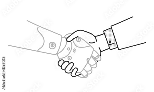 Businessman is shaking hand with robot.
