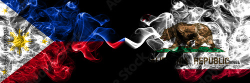 Philippines, Filipino vs United States of America, America, US, USA, American, California, Californian smoke flags side by side.