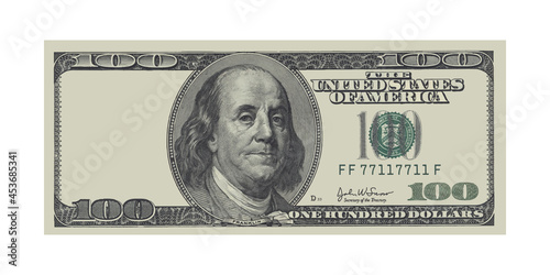 Highly detailed one hundred dollars USA bill mockup with empty left side