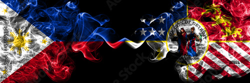 Philippines, Filipino vs United States of America, America, US, USA, American, Detroit, Michigan smoke flags side by side.