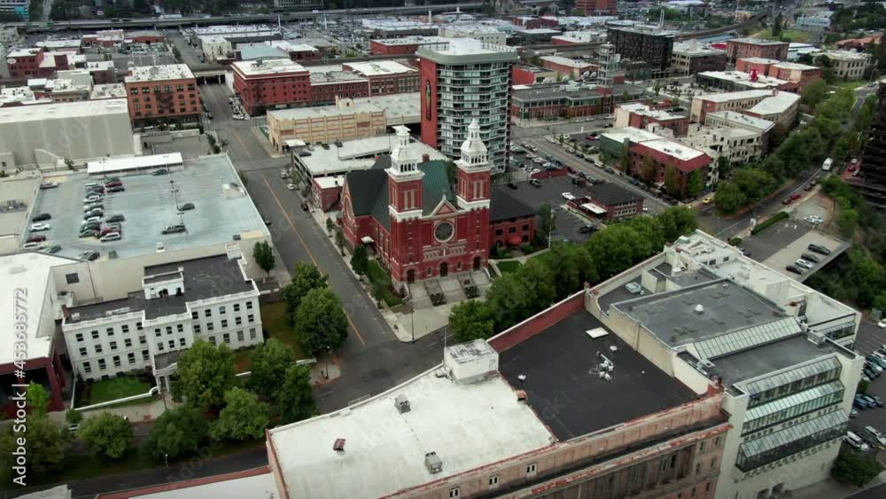 Aerial: Cathedral of our Lady Of Lourdes. Spokane, Washington, USA Aerial: Cathedral of our Lady Of Lourdes. Spokane, Washington, USA