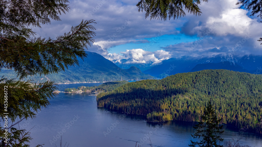Storm clouds gathering over Burrard Inlet and North Shore Mountains, BC
