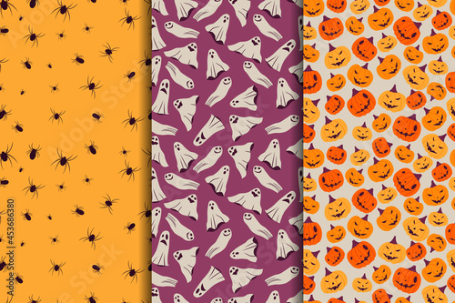 3 different halloween vector seamless patterns. Endless texture can be used for wallpaper, pattern fills, web page,background,surface