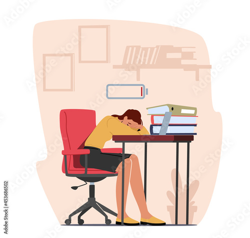 Professional Burnout, Overwork Tiredness Fatigue and Depression Concept. Tired Overload Businesswoman with Low Energy
