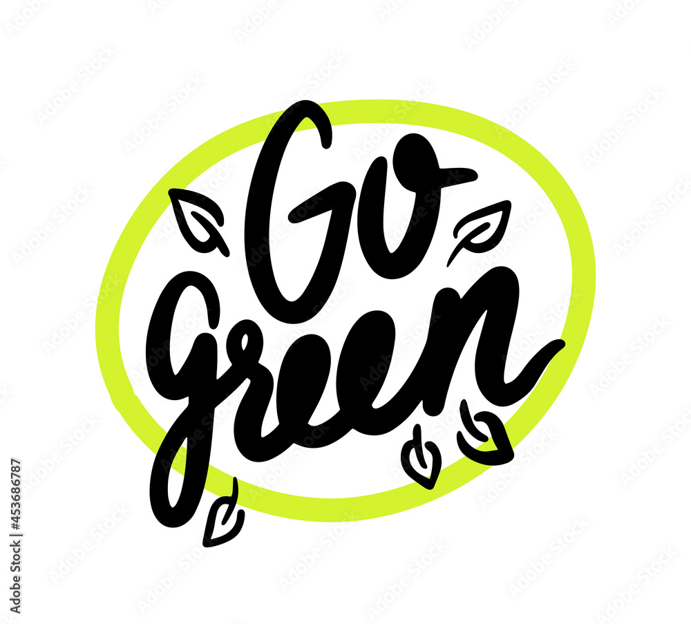 Go Green Emblem with Typography in Green Circle with Tree Leaves. Ecology Conservation, Save Planet Concept, Banner
