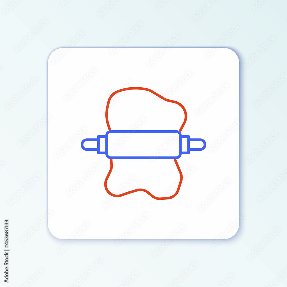 Line Rolling pin on dough icon isolated on white background. Colorful outline concept. Vector Line Rolling pin on dough icon isolated on white background. Colorful outline concept. Vector