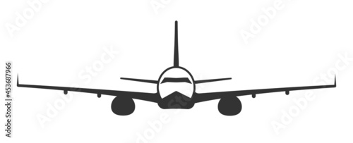Airplane in simple style front view isolated on white background. Vector illustration
