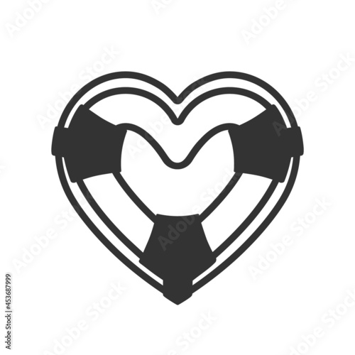 Simple silhouette of a lifebuoy in the shape of a heart isolated on a white background. Vector illustration