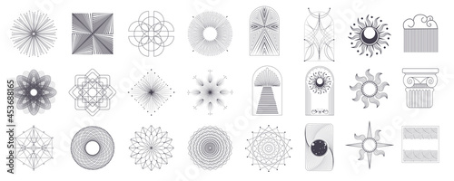 Linear boho icons. Bohemian styled logotypes in vector for fashion, beauty, mental and treatment industries. Abstract design elements for decoration in modern minimalist style for social media posts