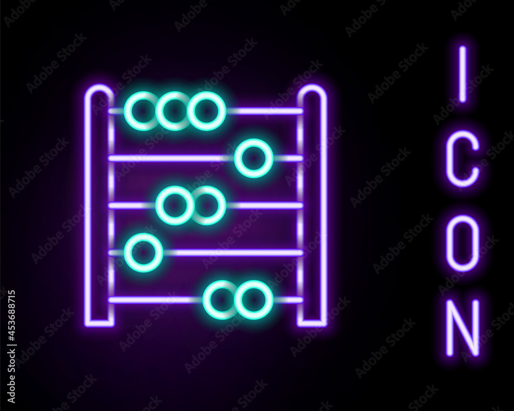 Glowing neon line Abacus icon isolated on black background. Traditional counting frame. Education sign. Mathematics school. Colorful outline concept. Vector Glowing neon line Abacus icon isolated on black background. Traditional counting frame. Education sign. Mathematics school. Colorful outline concept. Vector