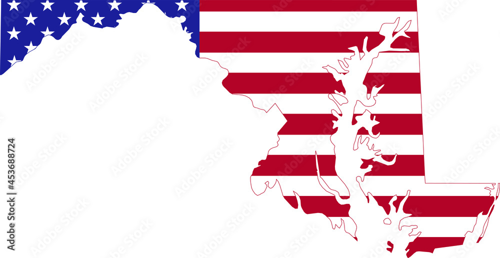 Simple flat US flag map of the Federal State of Maryland, USA Simple flat US flag map of the Federal State of Maryland, USA