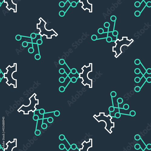 Line Neural network icon isolated seamless pattern on black background. Artificial intelligence AI. Vector