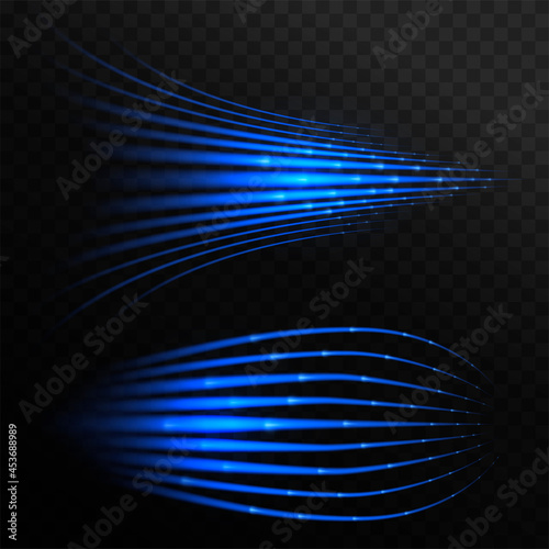 Blue laser beams. Speed, supersonic wave. Sparkling light effect photo