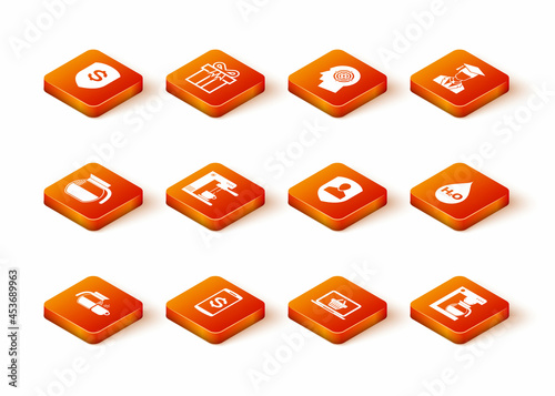 Set Coffee pot with cup, Smartphone dollar, , machine and, Shopping basket laptop and User protection icon. Vector
