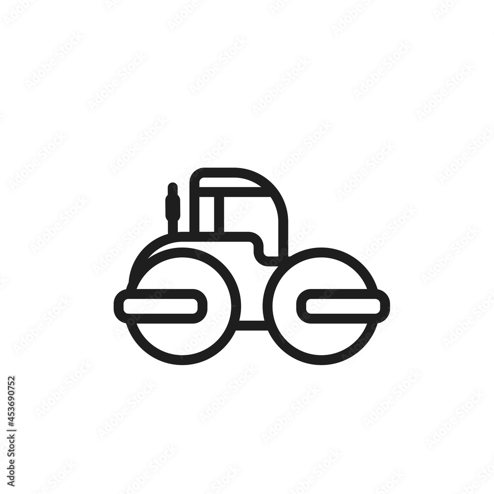 road roller line icon. heavy construction machinery. isolated vector image