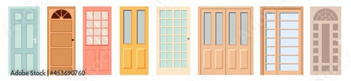 Interior Front Doors Isolated Vector Icons Set. Cartoon Design Elements for Room or Office Decoration, Wooden Doorways