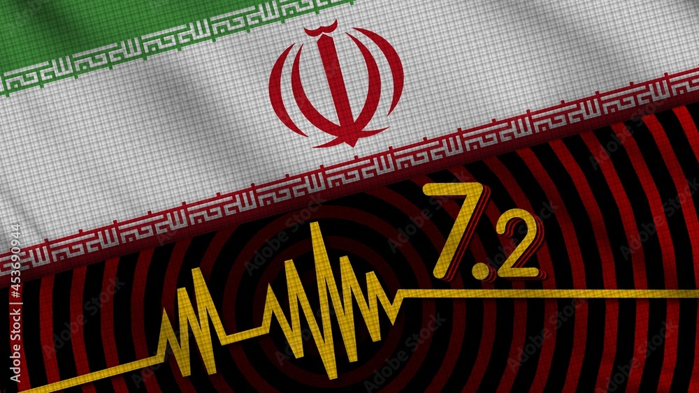 Iran Wavy Fabric Flag, 7.2 Earthquake, Breaking News, Disaster Concept, 3D Illustration Iran Wavy Fabric Flag, 7.2 Earthquake, Breaking News, Disaster Concept, 3D Illustration