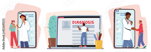 Set Distant Online Medicine Consultation. Smart Medical Technologies. Doctors Communicate with Patients through Computer