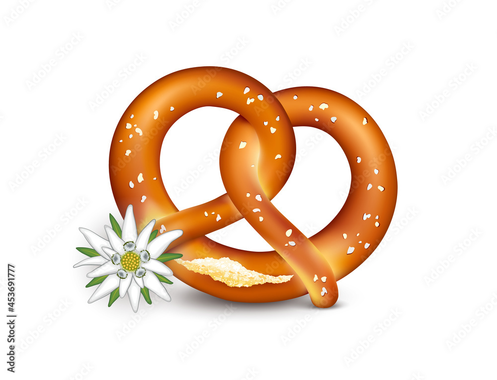 Brezel mit Edelweiss,
Vektor Illustration isoliert auf weißem Hintergrund
Brezel mit Edelweiss,
Vektor Illustration isoliert auf weißem Hintergrund