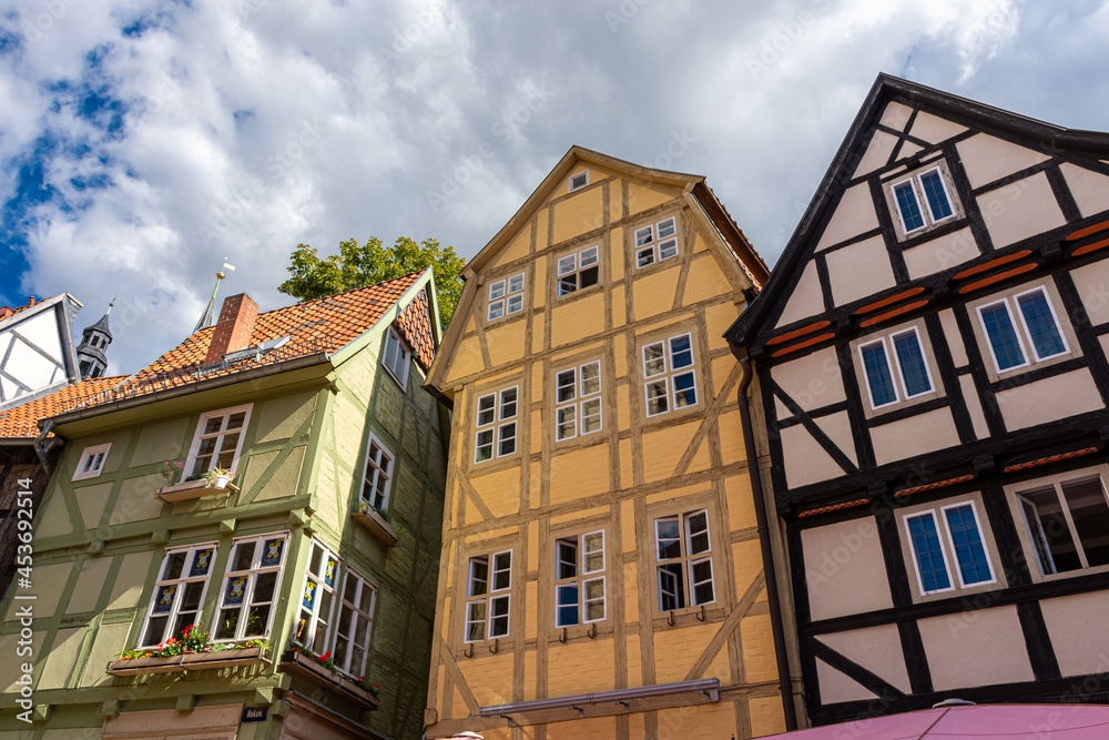 Beautiful half-timbered houses in the historic center of Quedlinburg Germany